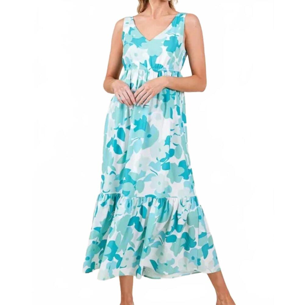 NEW LIME N CHILI seaside bloom midi dress in soft aqua/turquoise